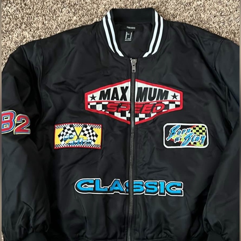 Forever 21 Black Racing Patch Jacket - image 1